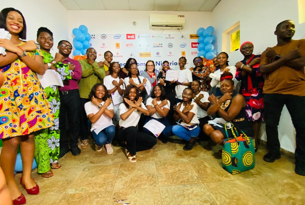 U.S. Consul General Claire Pierangelo in a group photograph with organizers and participants of the U.S.-sponsored TechWomen Nigeria Mentorship Project