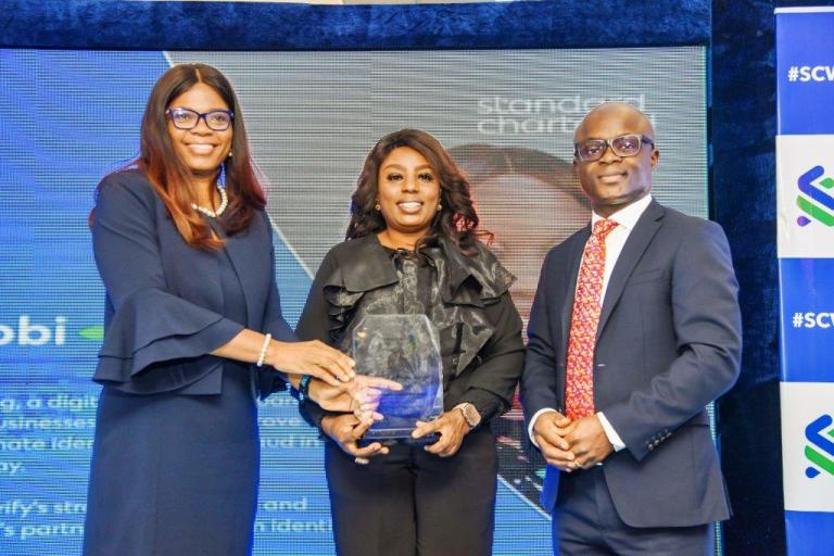 Kemisola Bolarinwa receiving an award. Picture credit: Business post