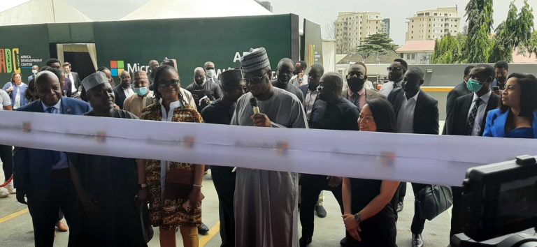 Nigeria’s Minister of Communications and Digital Economy of Nigeria, Isa Ali Pantami cut the ribbons at the Microsoft office in Lagos