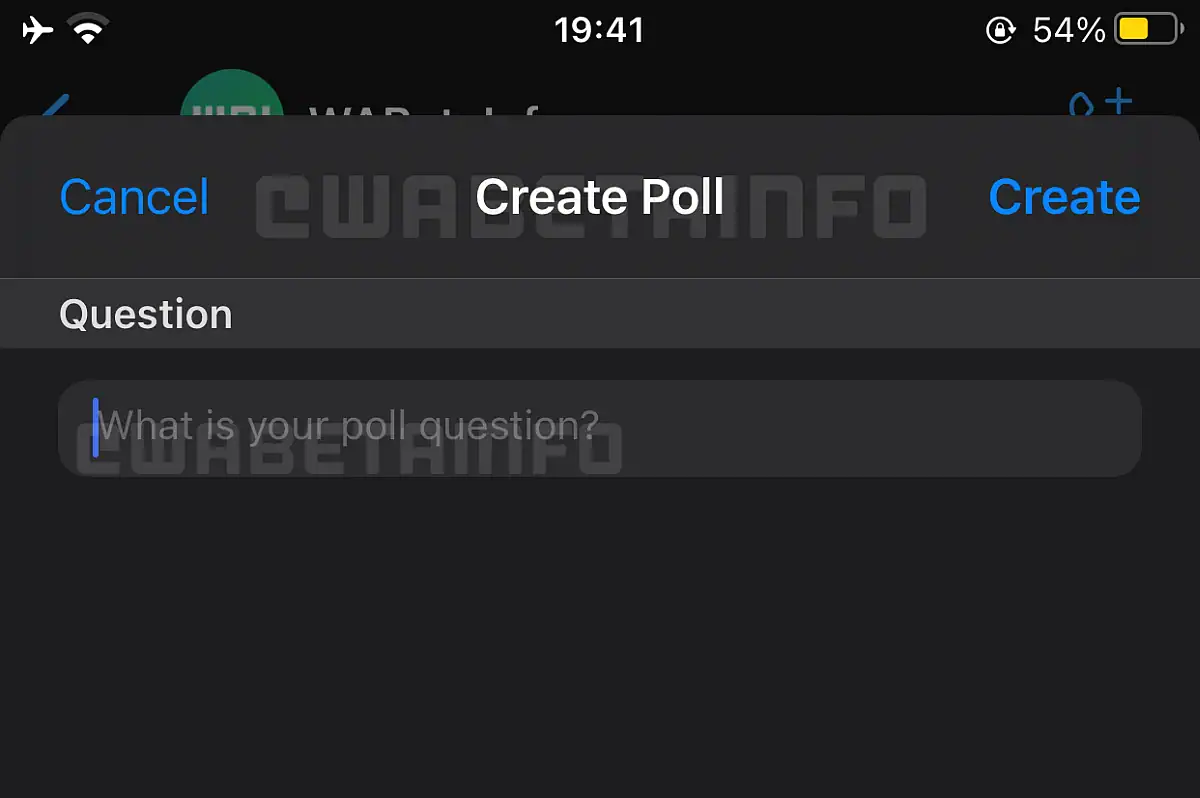 A screenshot of the feature asking a user to enter the "question" for a group poll