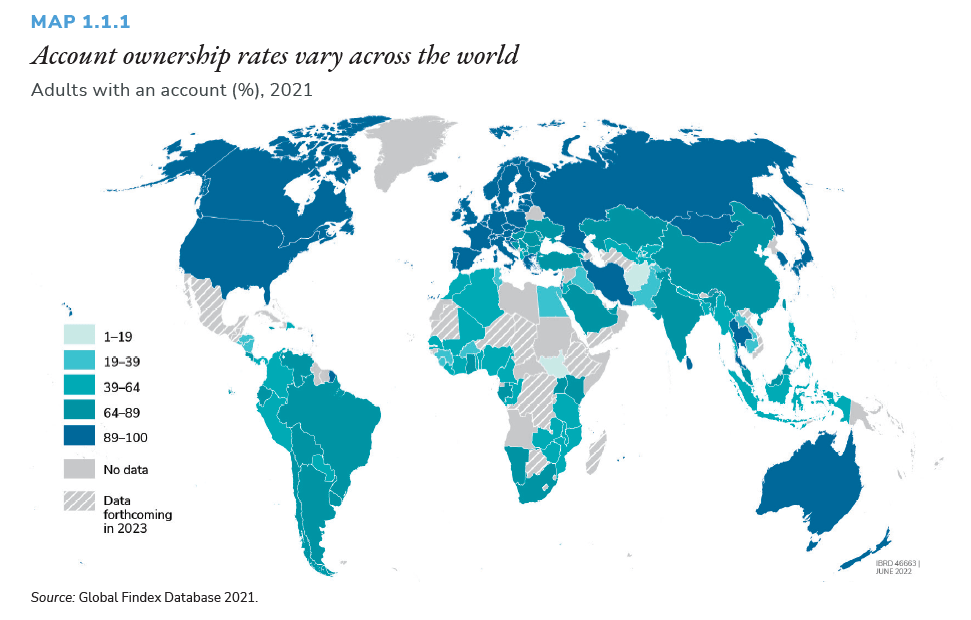 Account ownership rates worldwide in 2021 | Global Findex Database, World Bank