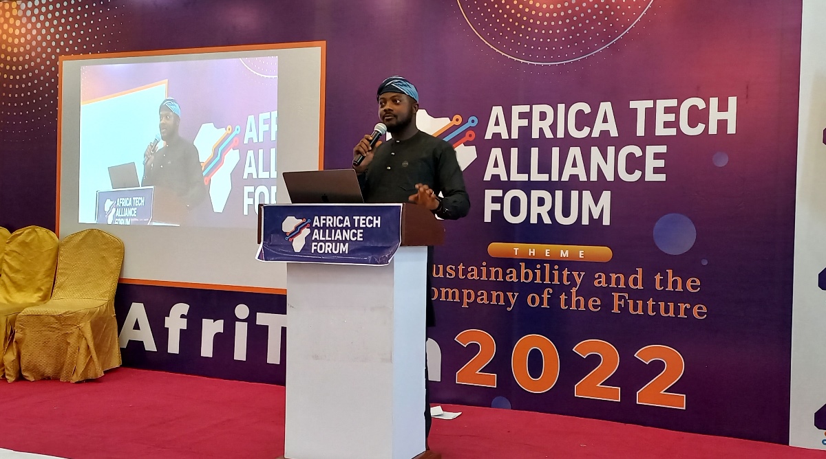 Kehinde Ogundare, Country Manager, Zoho Technologies Ltd speaking at AfriTECH 2.0.