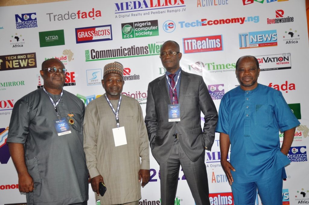 L-R: Emmanuel Amos, President, Programos Software Group; Prof. Abdu-Ja’afaru Bambale, Executive Director, Technical Services, Nigerian Communications Satellites Limited; Dr. Austine Nwaulune, Director, Digital Economy, Nigerian Communications Commission (NCC) and James Agada, Immediate Past CEO, CWG and the Founder, Ixzdore Laboratories Limited at the 2022 Africa Tech Alliance Forum (AfriTECH 2.0) held in Lagos recently.