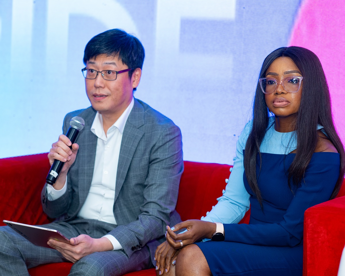 Charlie Lee & Joy Tim-Ayoola speaking during Galaxy Z Flip5 and Galaxy Z Fold5