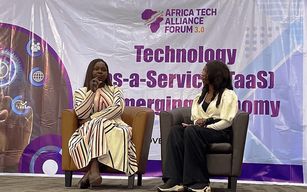 L-r: Olaifa Opeyemi, Cybersecurity Consultant, Digital Encode Limited, responding to questions during a fireside chat with Joan Aimengheuwa, senior Content Writer at TechEconomy, at AfriTECH 3.0
