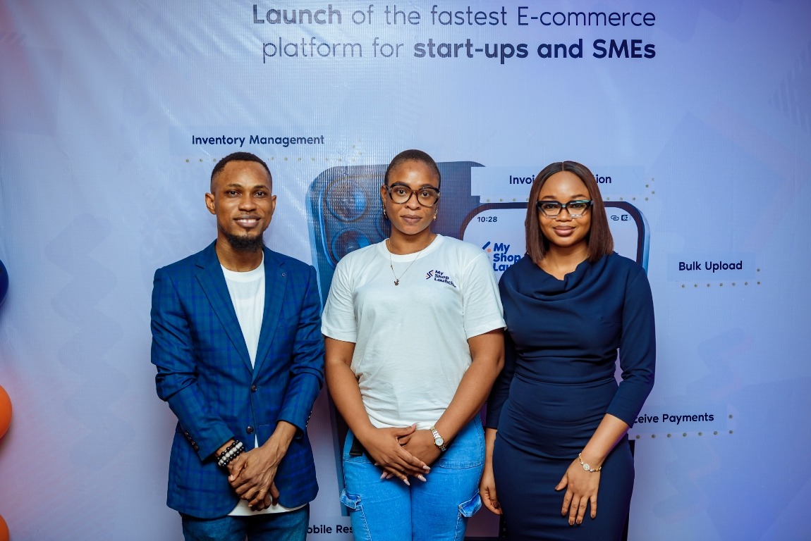 L-r: Akintunde Opawole, head of Product; Tochukwu Udunwa, Product Marketing Manager, and Susan Agbor, Head of Marketing, all from MyShopLauncher, during the launch of eCommerce platform for startups and SMEs in Nigeria.