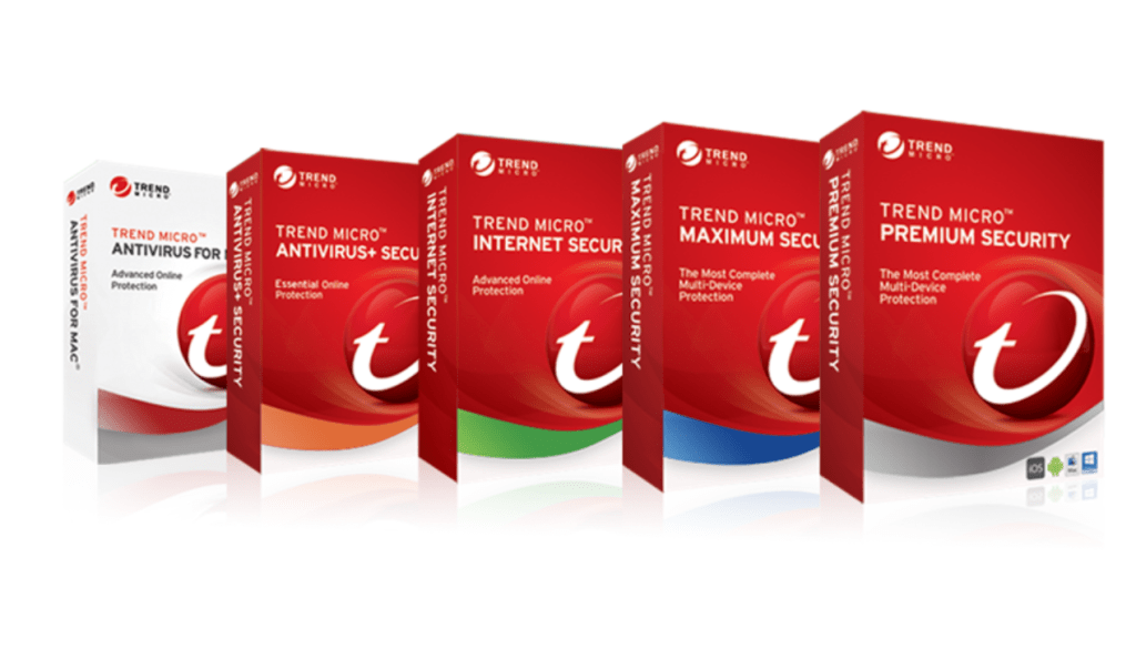 A line up of Trend Micro products