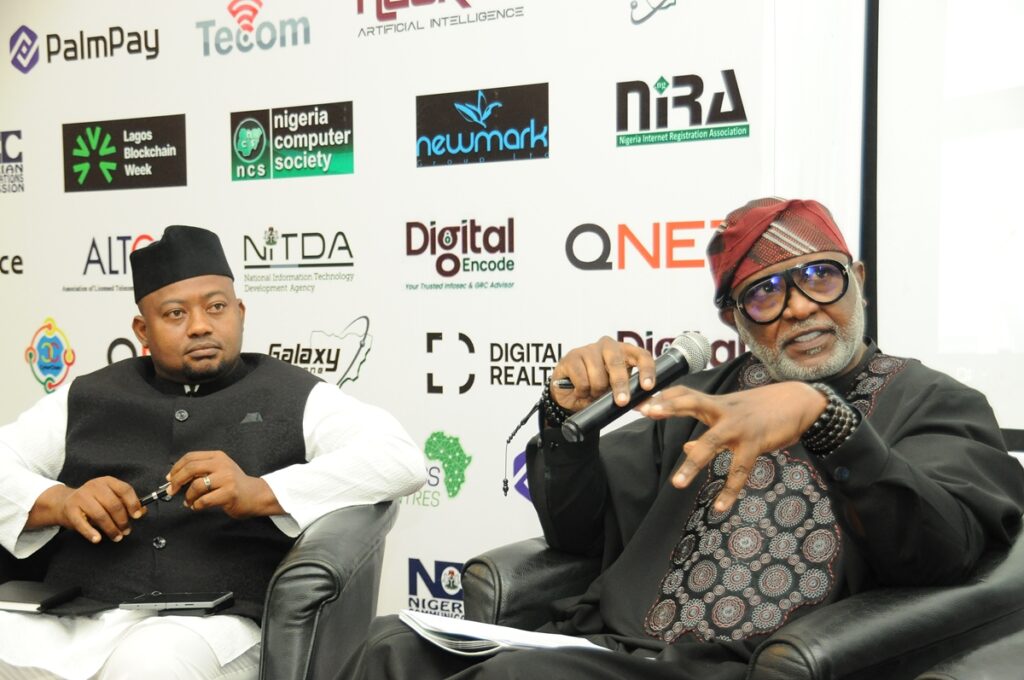 L r Akeem Ajisafe the chief executive officer of Transblue Limited and Biram Fall the Regional General Manager QNET Sub Saharan Africa during a panel session at AfriTECH 4.0 in Lagos