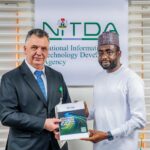 Kashifu Inuwa, the Director General of NITDA and the Ukrainian Ambassador to Nigeria, Ivan Kholostenko, during a courtesy visit to NITDA Corporate Headquarters in Abuja.