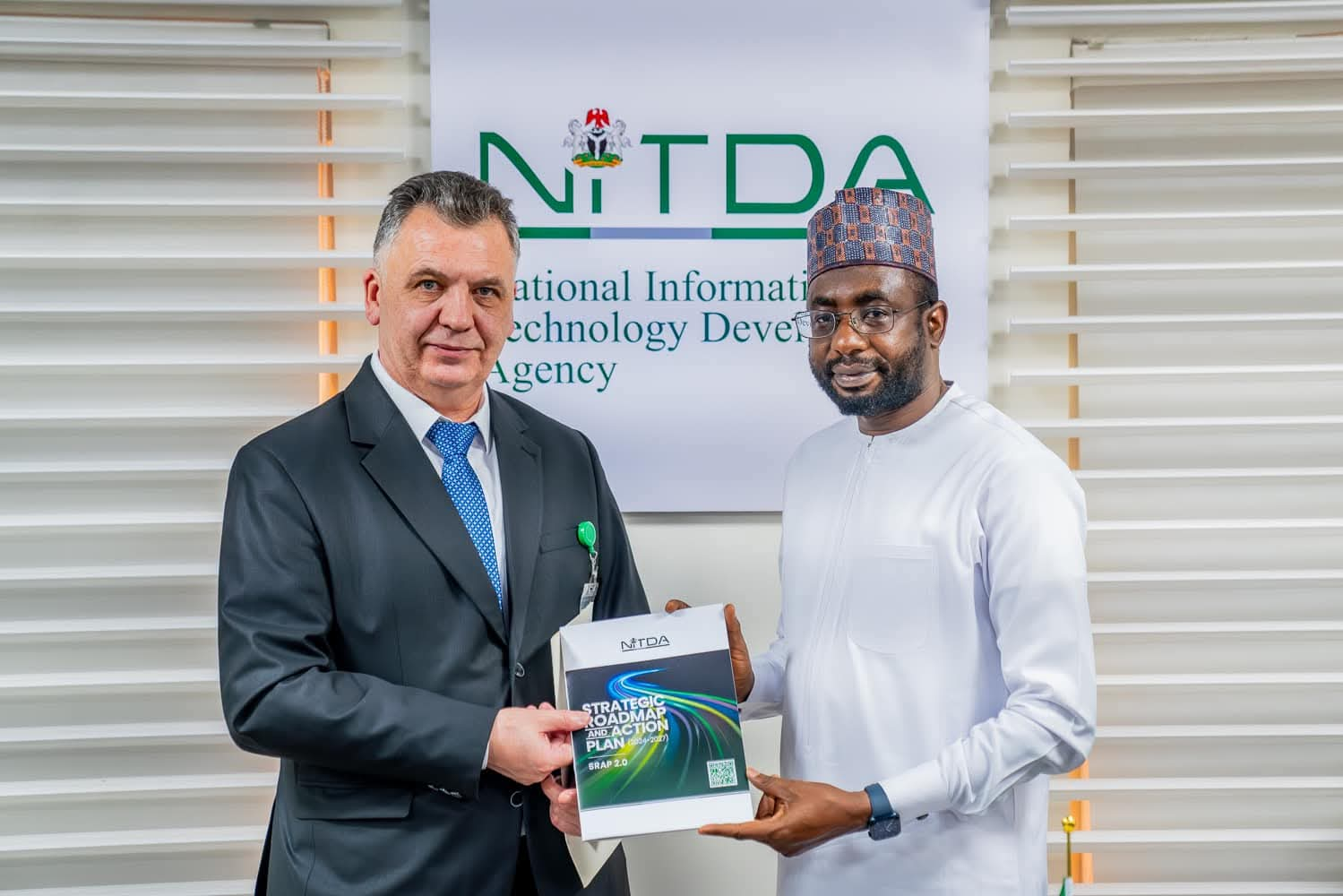 Kashifu Inuwa, the Director General of NITDA and the Ukrainian Ambassador to Nigeria, Ivan Kholostenko, during a courtesy visit to NITDA Corporate Headquarters in Abuja.