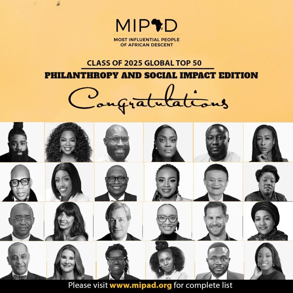 Oluwaseun Dania Honoured Among Top 50 Most Influential People of African Descent (MIPAD) for Philanthropy and Social Impact. 2 MIPAD