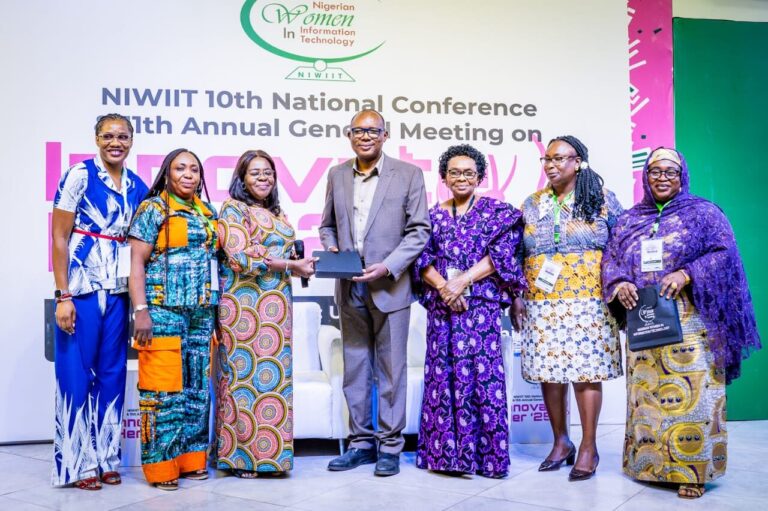 The Director General of the National Information Technology Development Agency (NITDA), Kashifu Inuwa, CCIE, in a group photograph with participants of the Nigerian Women in Information Technology 10th National Conference and 11th Annual General Meeting held in Abuja.