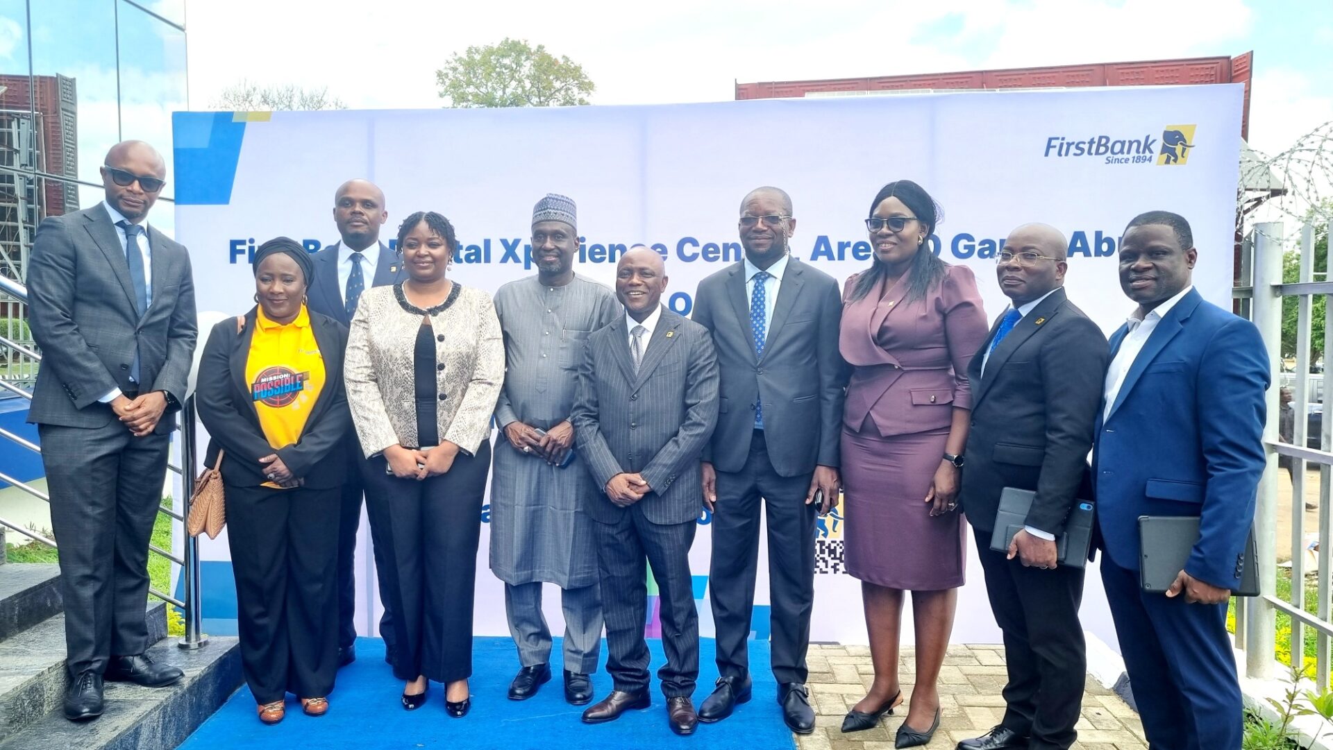 First Bank Strengthens Digital Transformation Drive with Launch of New Xperience Centre in Abuja 1 The Group Chief Executive Officer, First Bank of Nigeria Limited, Olusegun Alebiosu (middle) flanked by top management of the bank during the FirstBank Digital Xperience Centre (DXC) commissioning in Abuja on Wednesday, October 8, 2025.