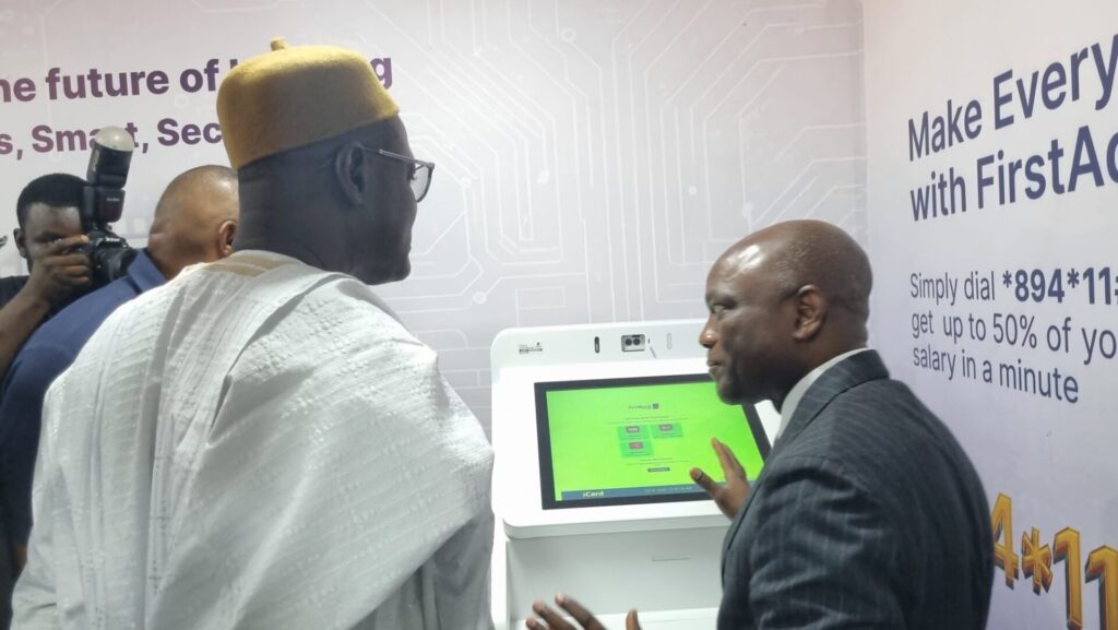 First Bank Strengthens Digital Transformation Drive with Launch of New Xperience Centre in Abuja 3 The Group Chief Executive Officer, First Bank of Nigeria, Olusegun Alebiosu (right), explaining how the self-service solutions at FirstBank Digital Xperience Centre (DXC) functions.