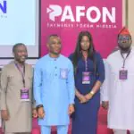 L-r: Ihechukwu Ibeji, chief marketing communications and product development officer, representing Uche Uzoebo, MD/CEO of SANEF; Prof. Obadare Peter Adewale, chief visionary officer, Digital Encode Limited/Keynote Speaker; Chika Nwosu, MD, PalmPay; Unwana Enang, product manager, Moniepoint Group and David Ijaola of TeamApt, during Payments Forum Nigeria (PAFON 3.0) held in Lagos, recently.