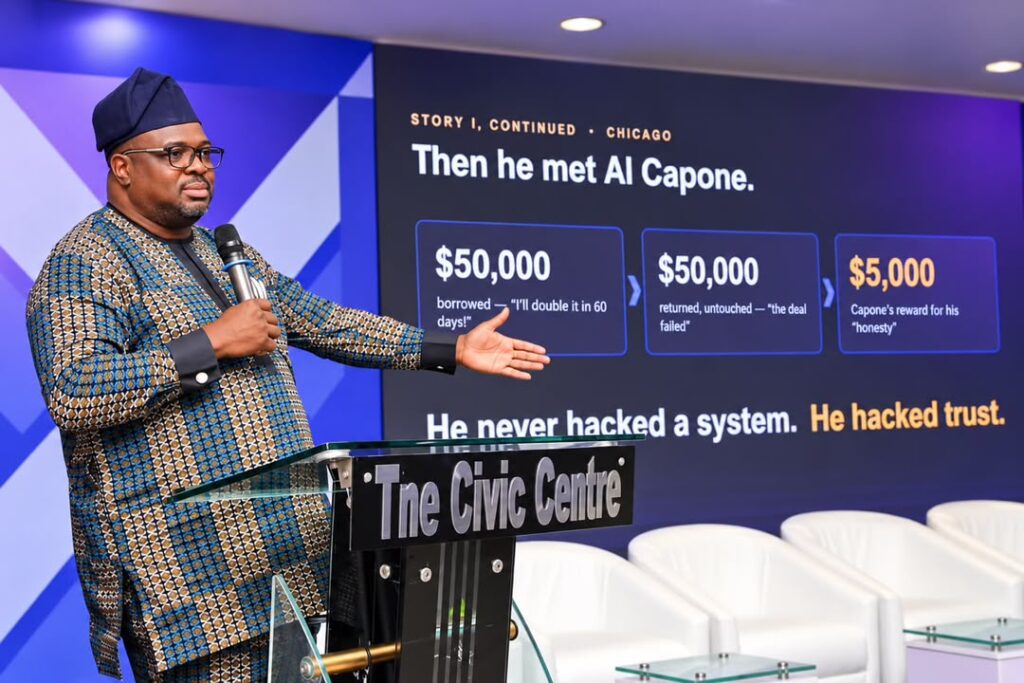 GrowthX by Techeconomy: Industry Leaders Identify Infrastructure, Trust as Keys to Data Localisation 5 PHOTO: David Adeoye Abodunrin, founder of Cubed Integrated Consulting and Cyberfore Consulting, and author of Fintech Black Box, delivering the keynote presentation at GrowthX by Techeconomy