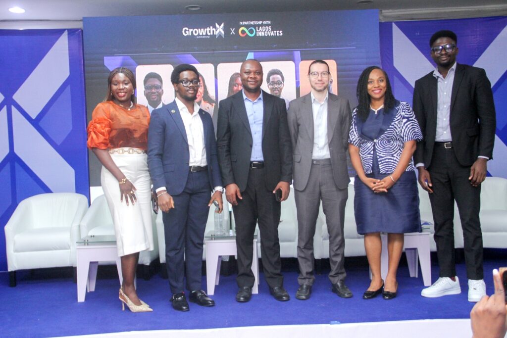 L-r: Oluwamayowa Adeogun, co-founder, IJM; Victor Williams Ikenna, Talent and Client Success manager at InnoPower Africa; Peter Oluka, founder, Techeconomy; Mathieu Michel, Head, Employability Unit at Lagos Innovates; Olanike Aladeojebi, head of startups at Lagos Innovates, and Jerry Nwobodo, Founder of Presibo, at GrowthX by Techeconomy.